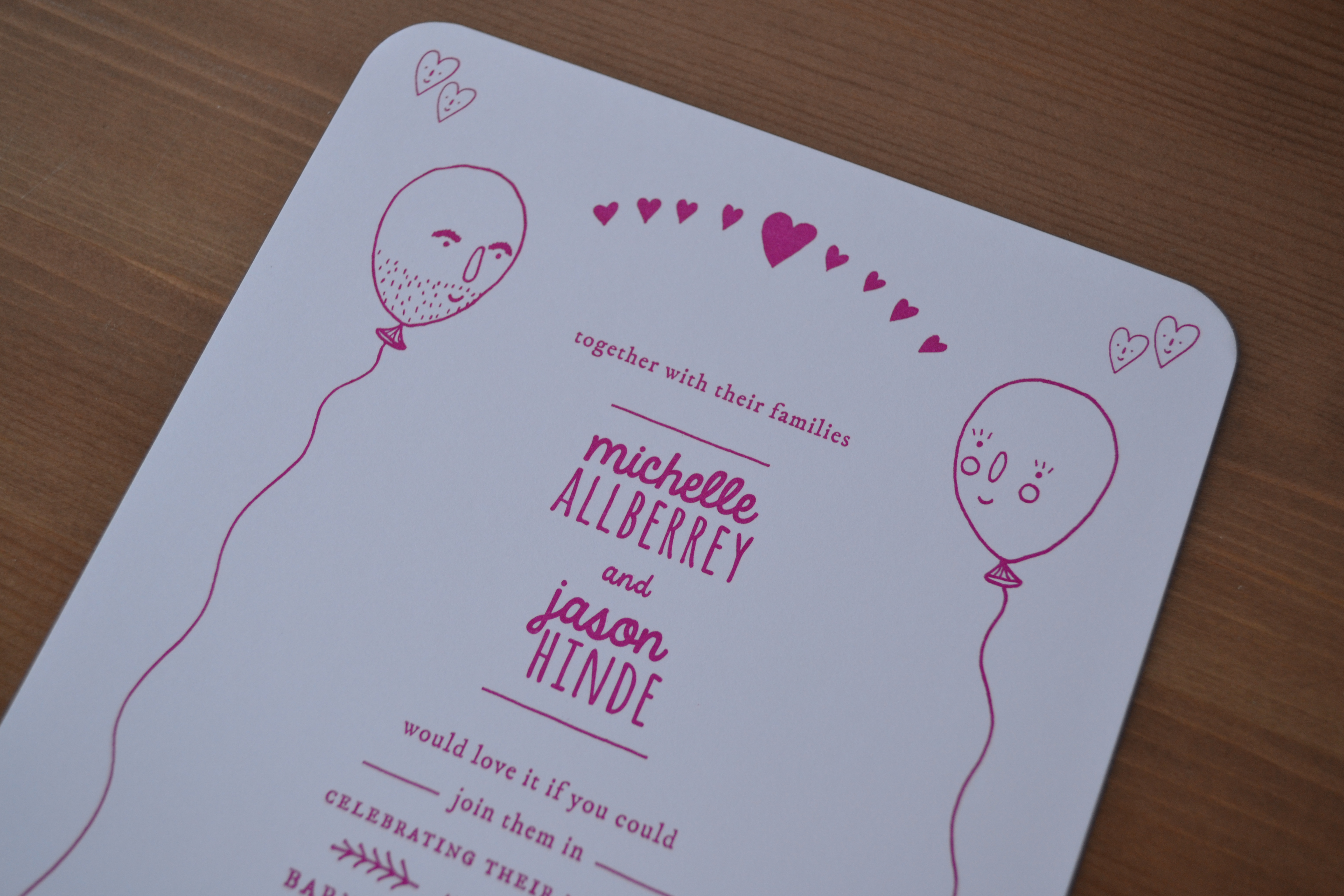 Pink printed wedding invitations