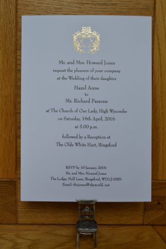 A5 Wedding invitation printed in gold foil & black flat litho print